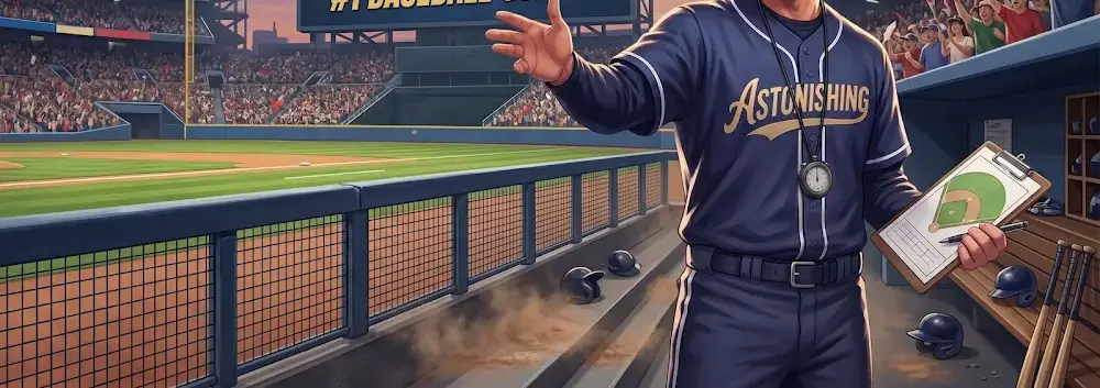 Bancada cheia e relvado de um estádio de basebol em Astonishing Baseball Manager