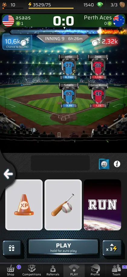 Campo de basebol iluminado antes do início de uma partida em Homerun - Jogo PVP de Beisebol