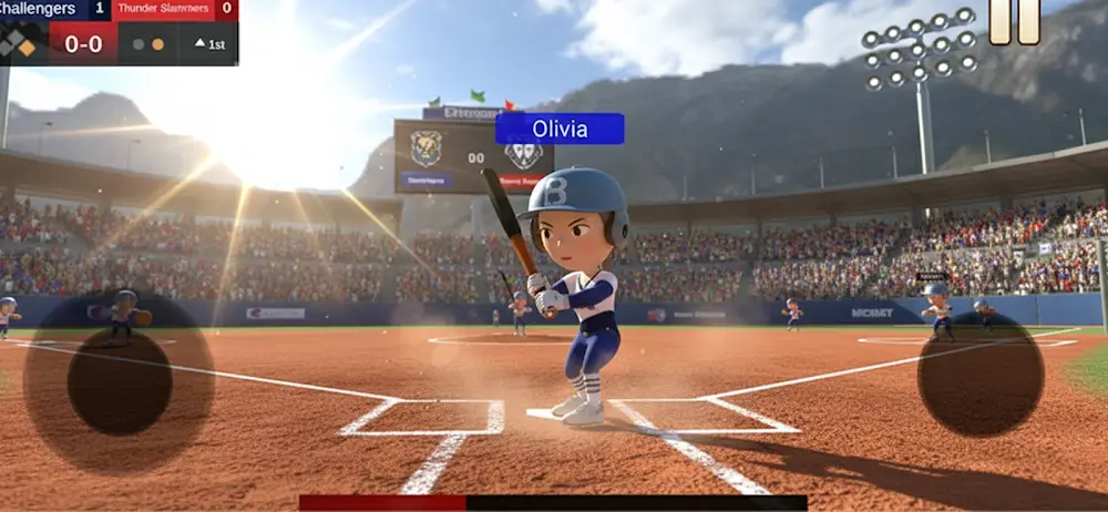 Jogadora de softbol a bater a bola num campo soalheiro em Queens of the Diamond